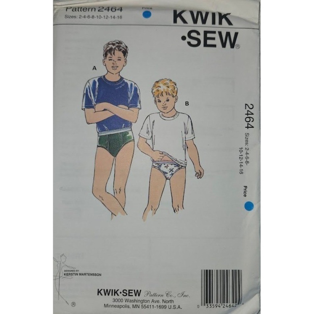 Kwik Sew 2464 Boys Undershirt and Briefs Sewing Pattern Sizes 2-16 Kerstin M
